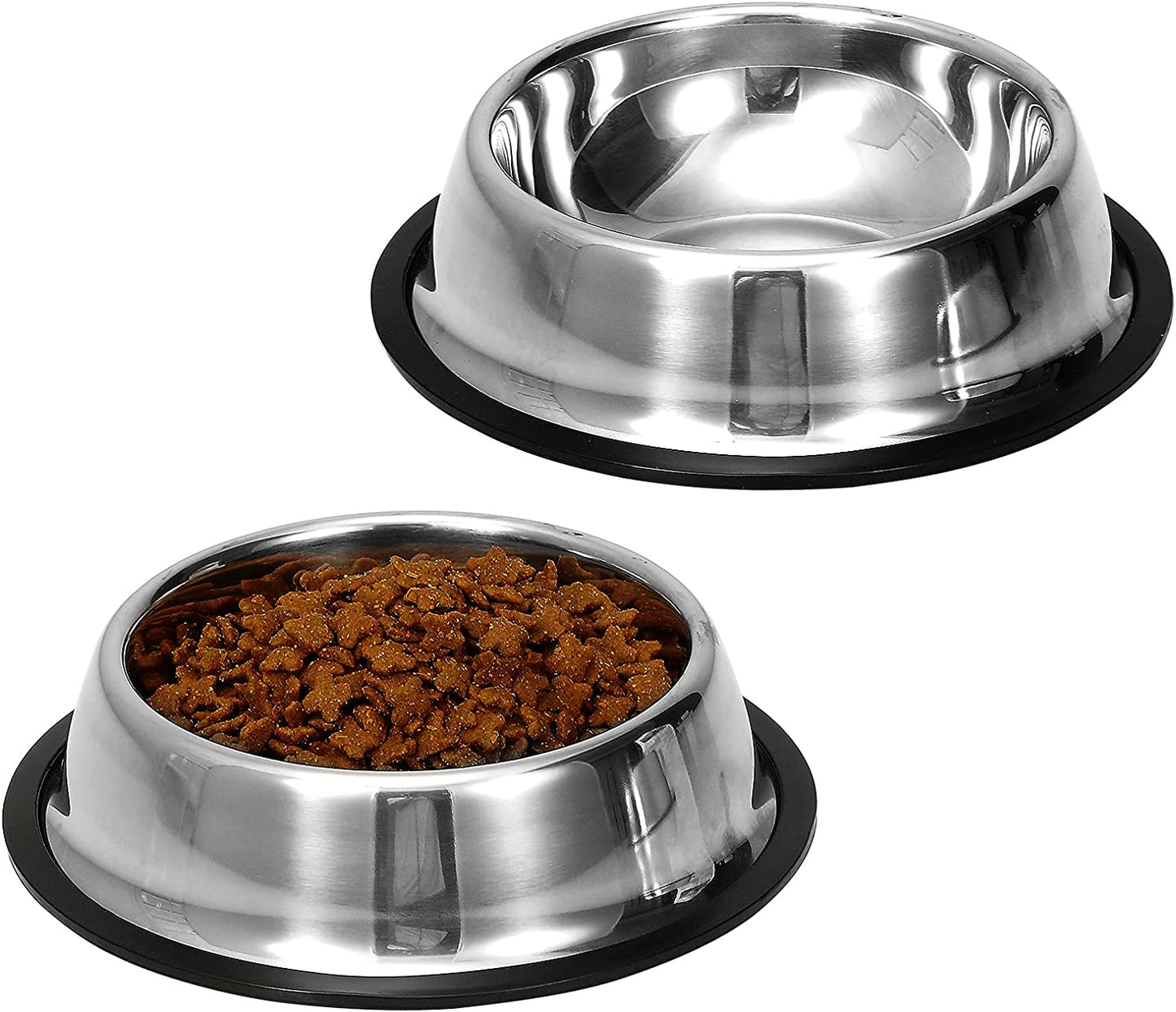 2Packs Stainless Steel Dog Bowl with Anti-Skid Rubber Base for Dog Puppy Cat and Kitten