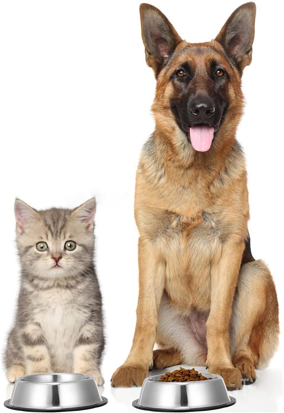 2Packs Stainless Steel Dog Bowl with Anti-Skid Rubber Base for Dog Puppy Cat and Kitten