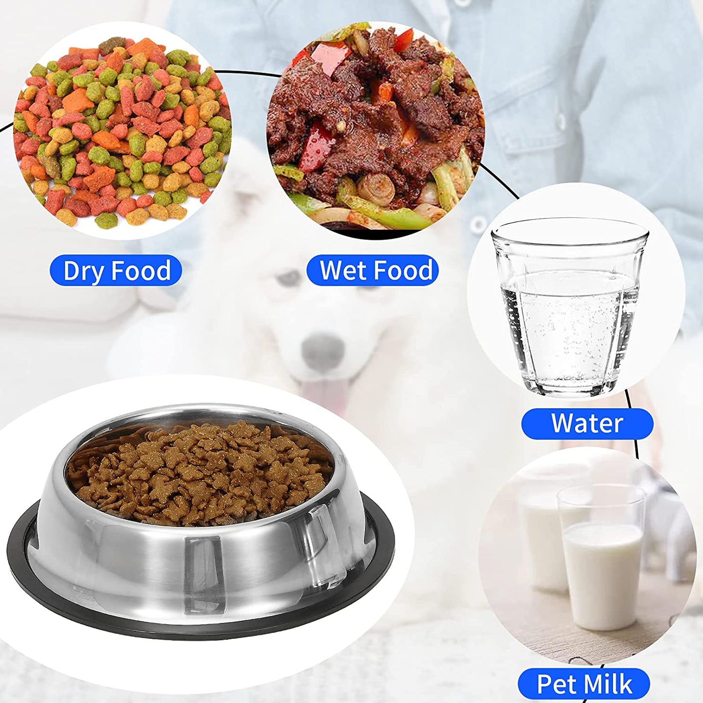 2Packs Stainless Steel Dog Bowl with Anti-Skid Rubber Base for Dog Puppy Cat and Kitten