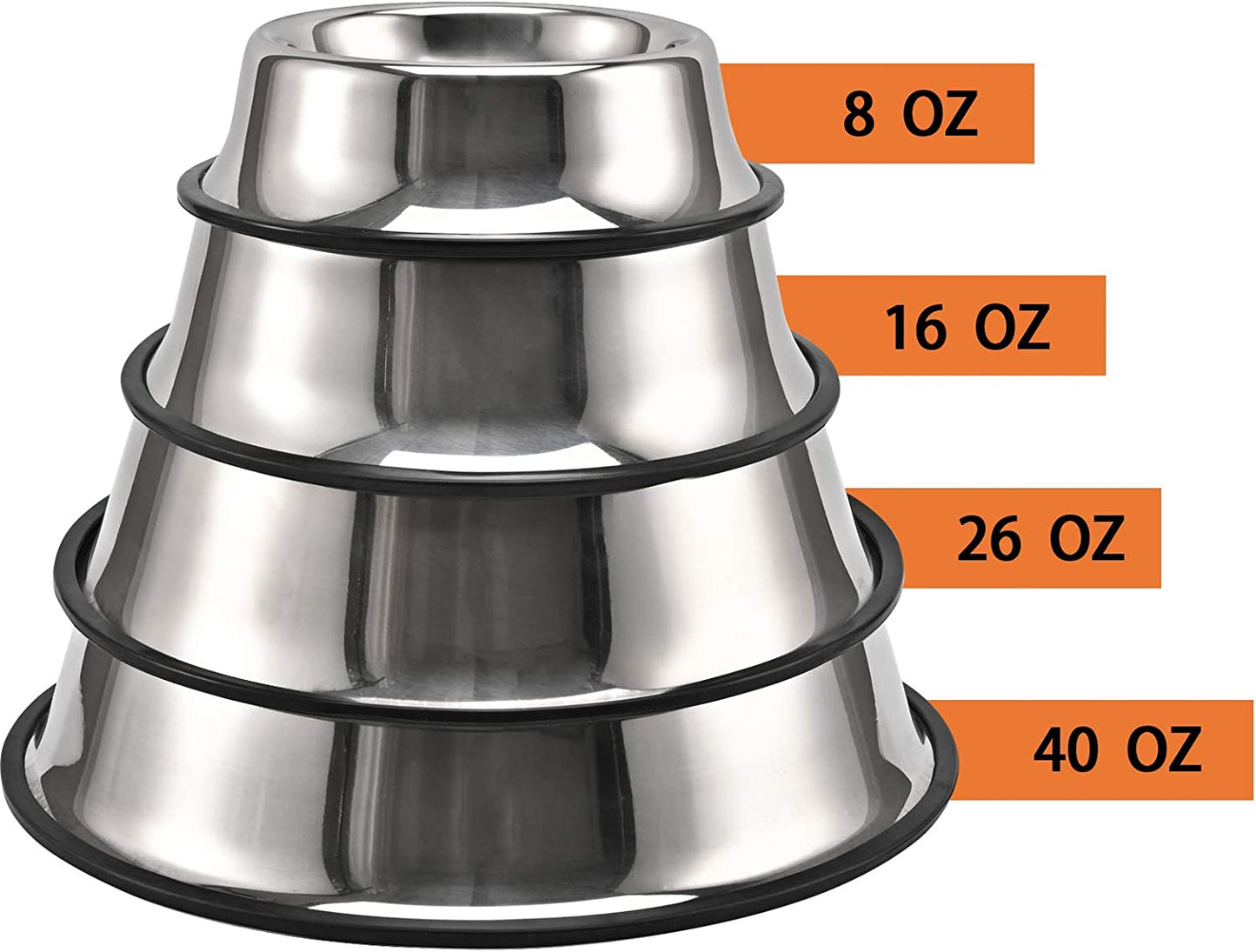 2Packs Stainless Steel Dog Bowl with Anti-Skid Rubber Base for Dog Puppy Cat and Kitten
