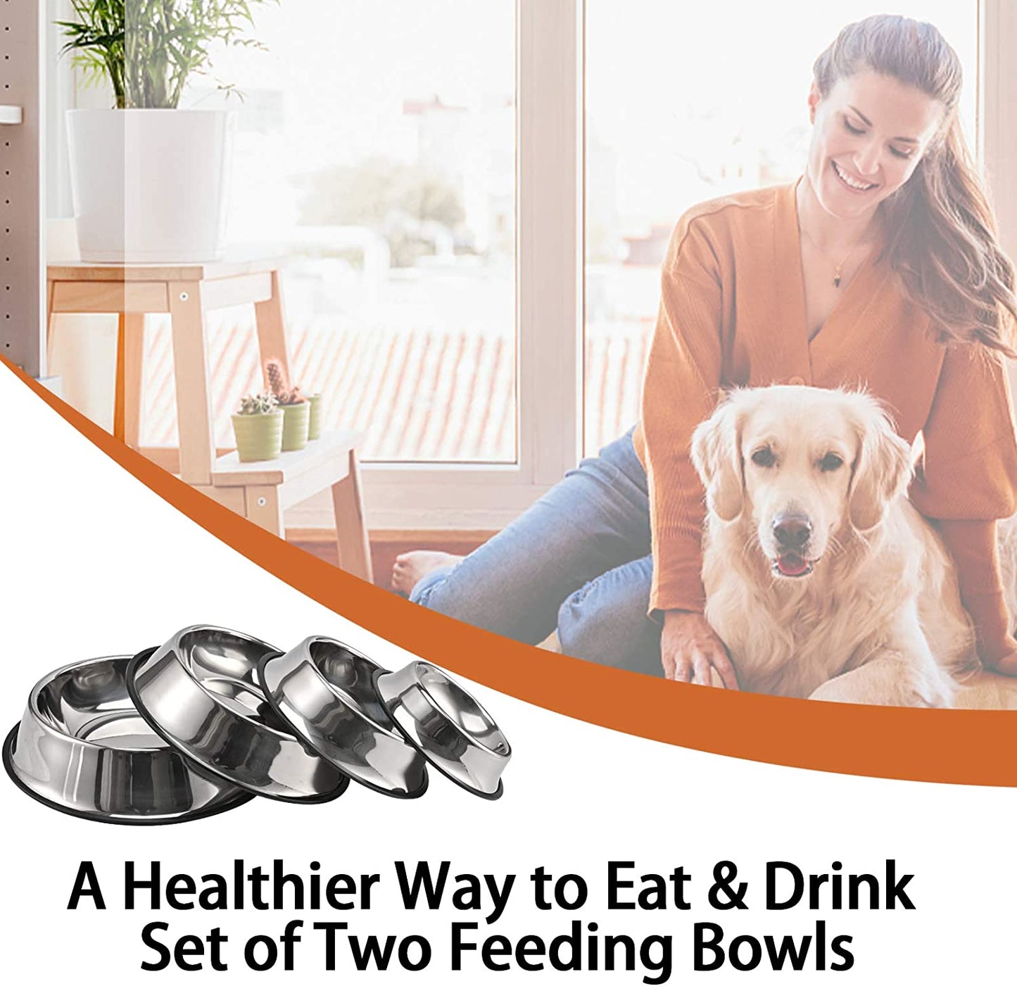 2Packs Stainless Steel Dog Bowl with Anti-Skid Rubber Base for Dog Puppy Cat and Kitten