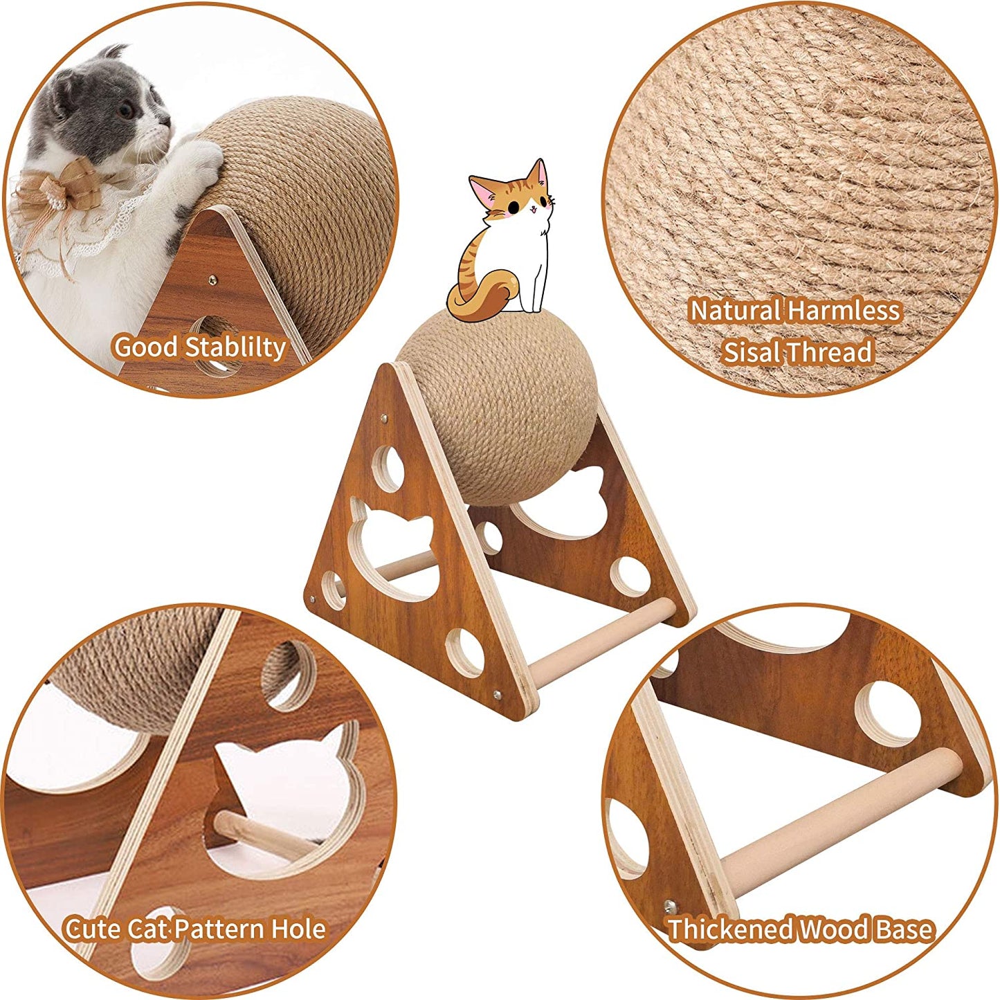 Cat Scratcher Toy Natural Sisal Cat Scratching Ball for Cats and Kittens