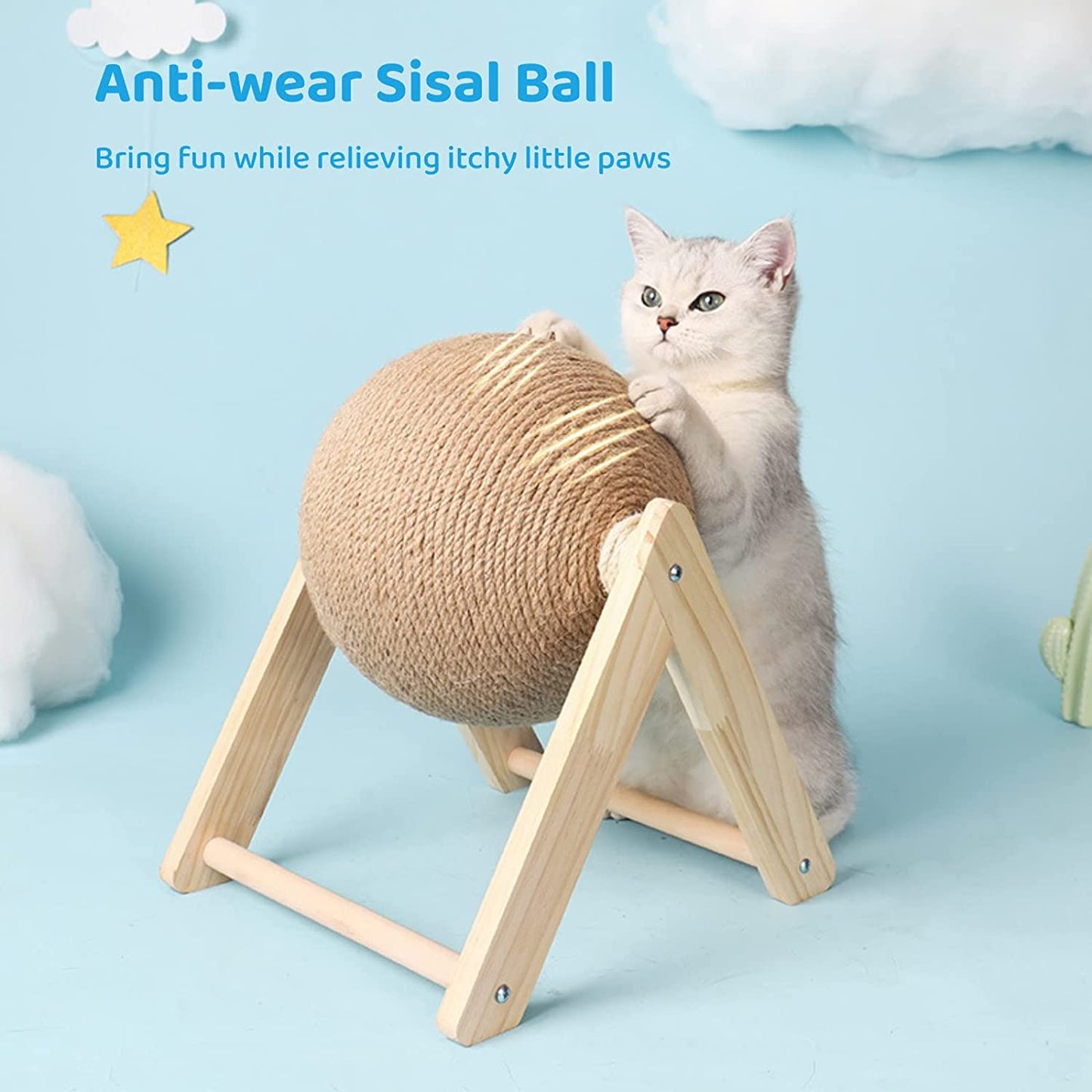Cat Scratching Ball Toy Wood Scratching Toy for Cats & Kittens, Indoor Interactive Pet Toy