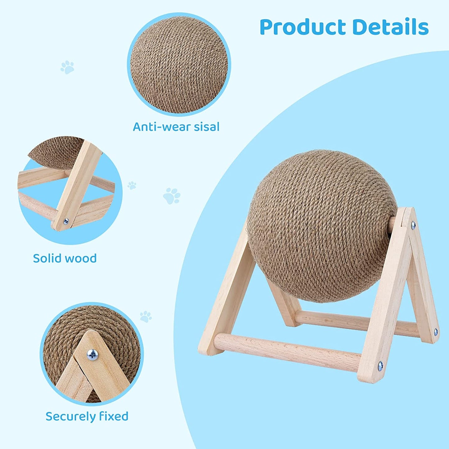 Cat Scratching Ball Toy Wood Scratching Toy for Cats & Kittens, Indoor Interactive Pet Toy