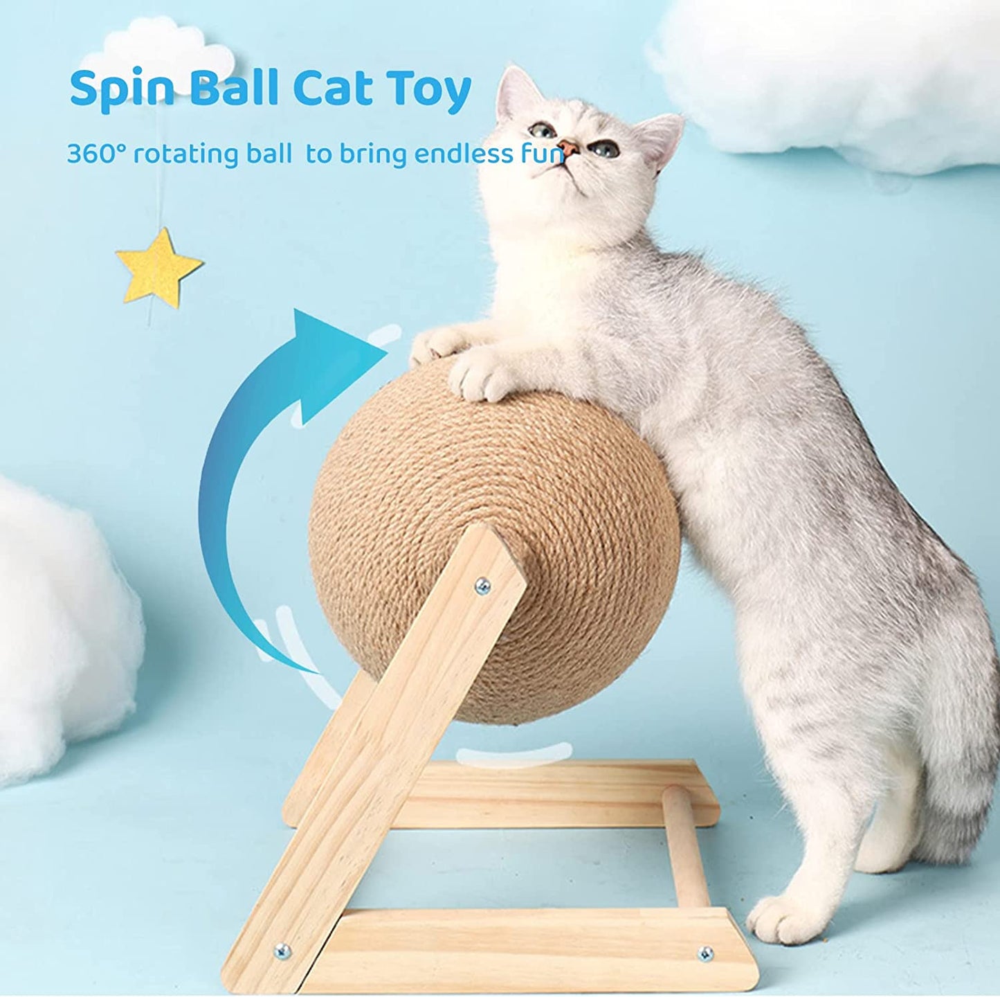 Cat Scratching Ball Toy Wood Scratching Toy for Cats & Kittens, Indoor Interactive Pet Toy