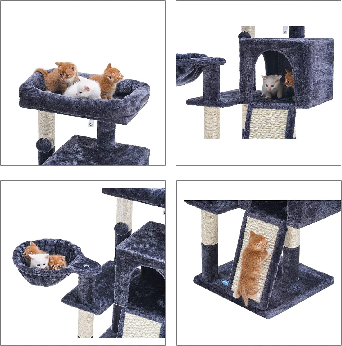 Cat Tree with Sisal Scratching Posts Cat Tower with Scratching Board Multi-Level Cat Condo with Basket,