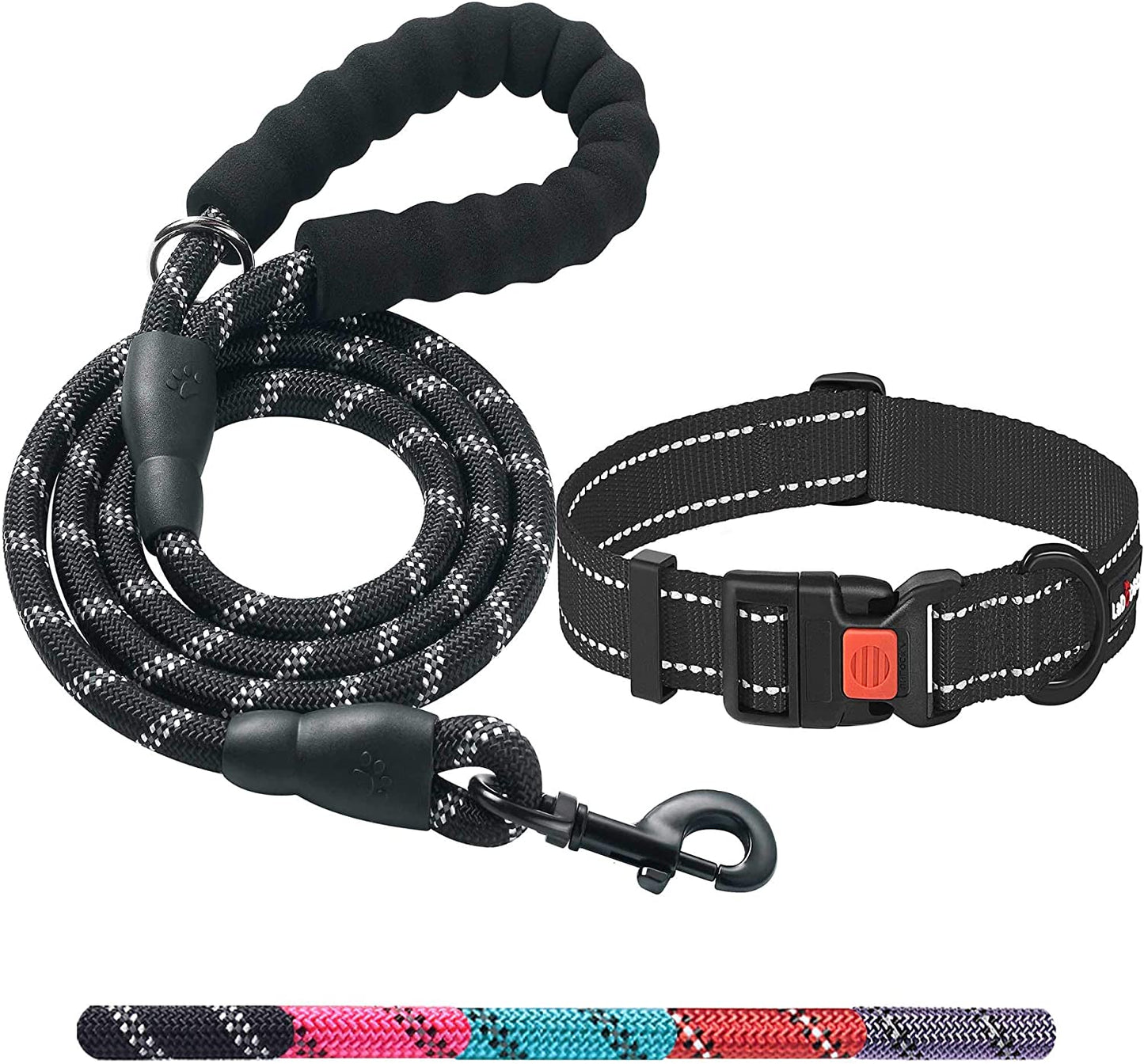 Dog Leash with Comfortable Padded Handle Dog Collar with Leash 5 ft Long for Small Medium Large Dogs