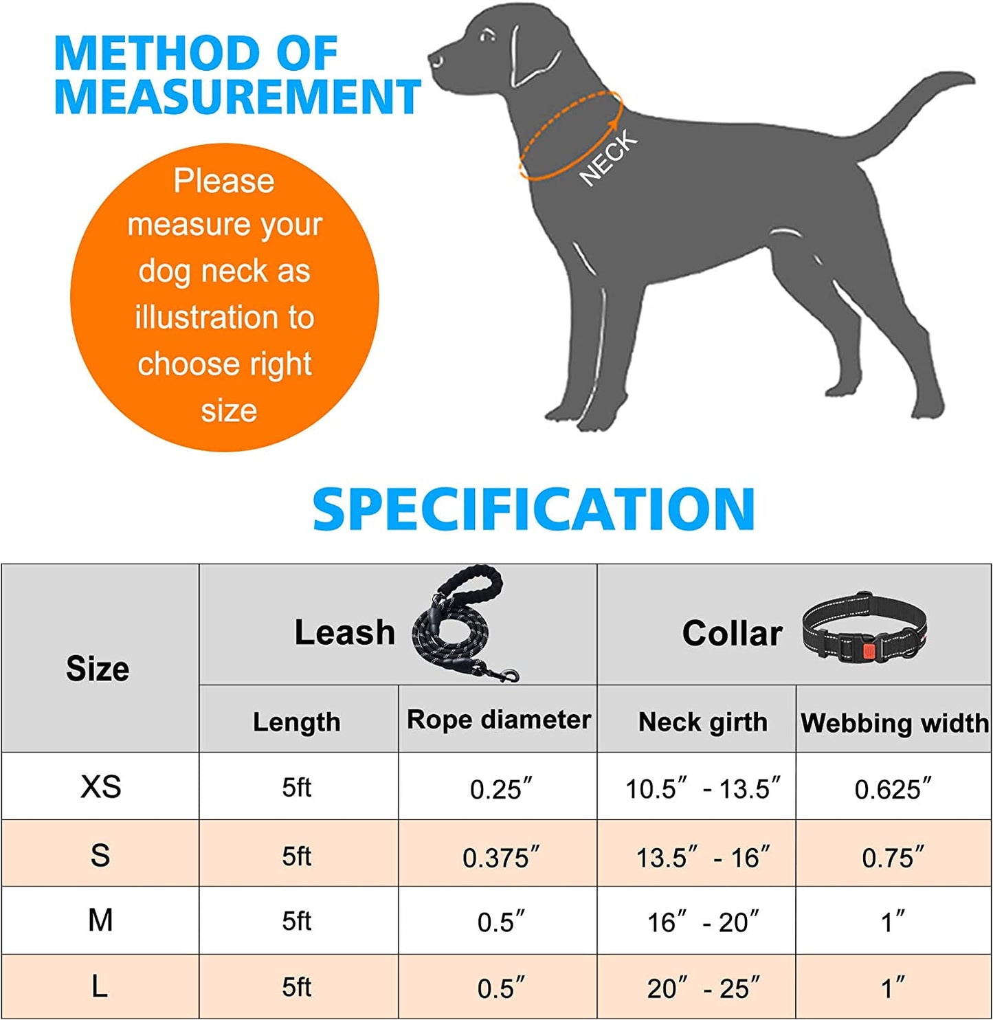 Dog Leash with Comfortable Padded Handle Dog Collar with Leash 5 ft Long for Small Medium Large Dogs