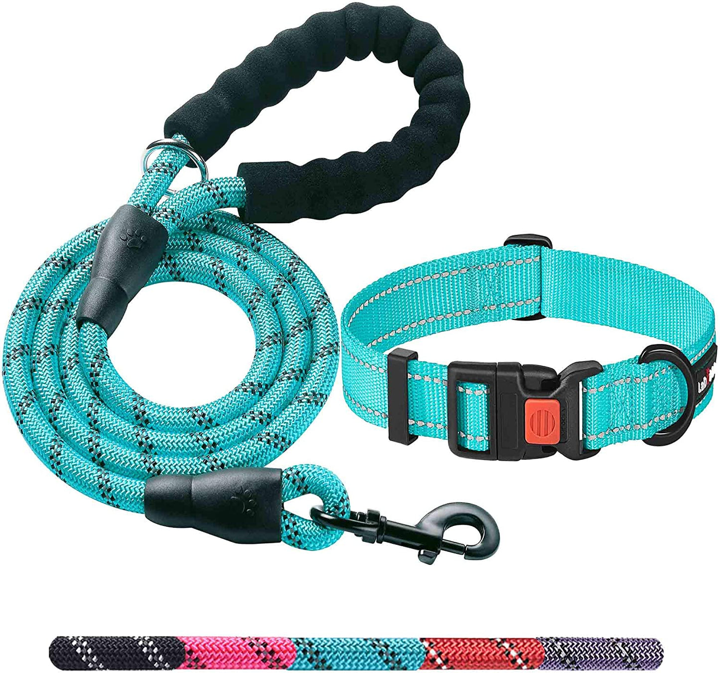 Dog Leash with Comfortable Padded Handle Dog Collar with Leash 5 ft Long for Small Medium Large Dogs