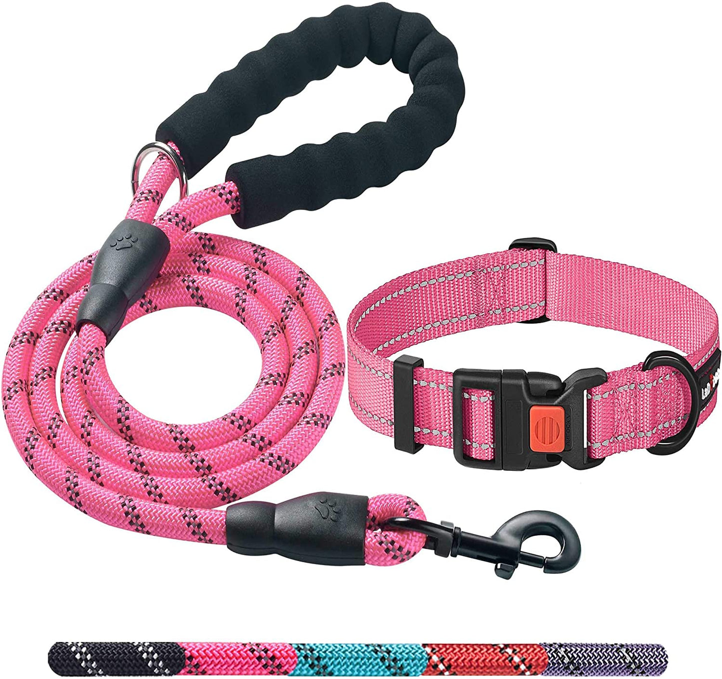 Dog Leash with Comfortable Padded Handle Dog Collar with Leash 5 ft Long for Small Medium Large Dogs