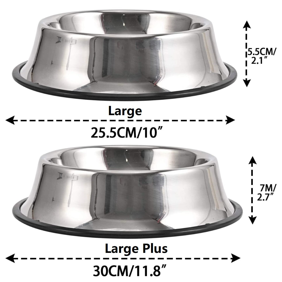 2Packs Stainless Steel Dog Bowl with Anti-Skid Rubber Base for Dog Puppy Cat and Kitten