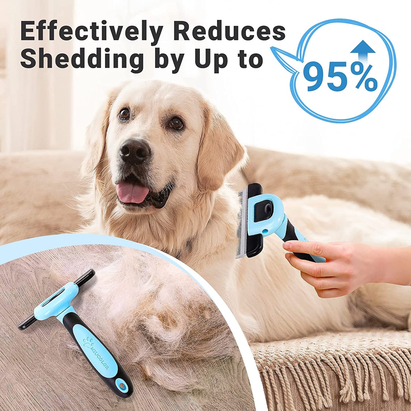 Pet Grooming Brush Deshedding Tool for Dogs & Cats