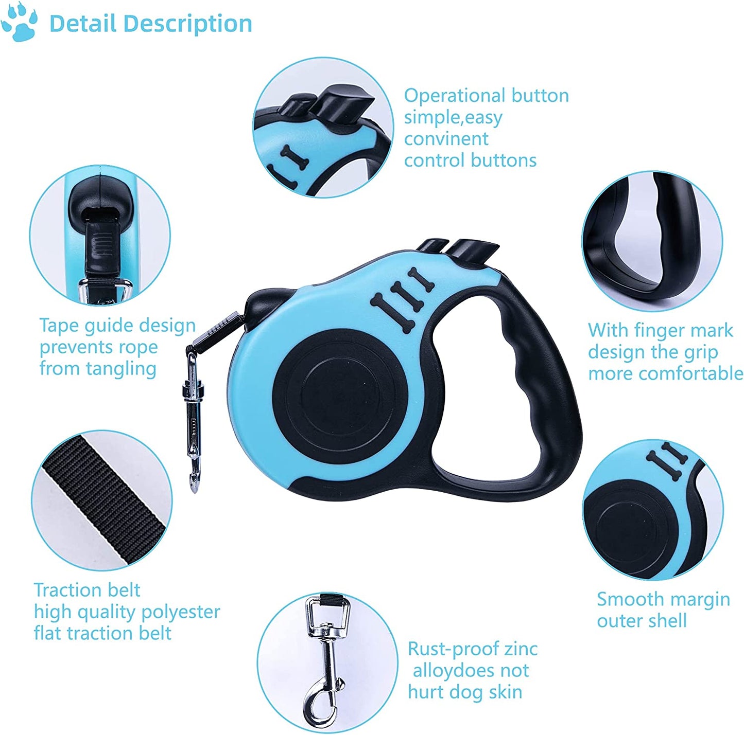 Retractable Dog Leash Automatic Telescopic Tractor Dog Tape 10/16 FT Durable and Convenient, with Non-Slip Handle