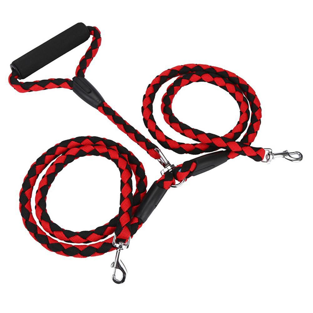 Powerful Double Dog Leash 2 in 1 Braided Nylon Dual Dog Leash Double Lead Rope
