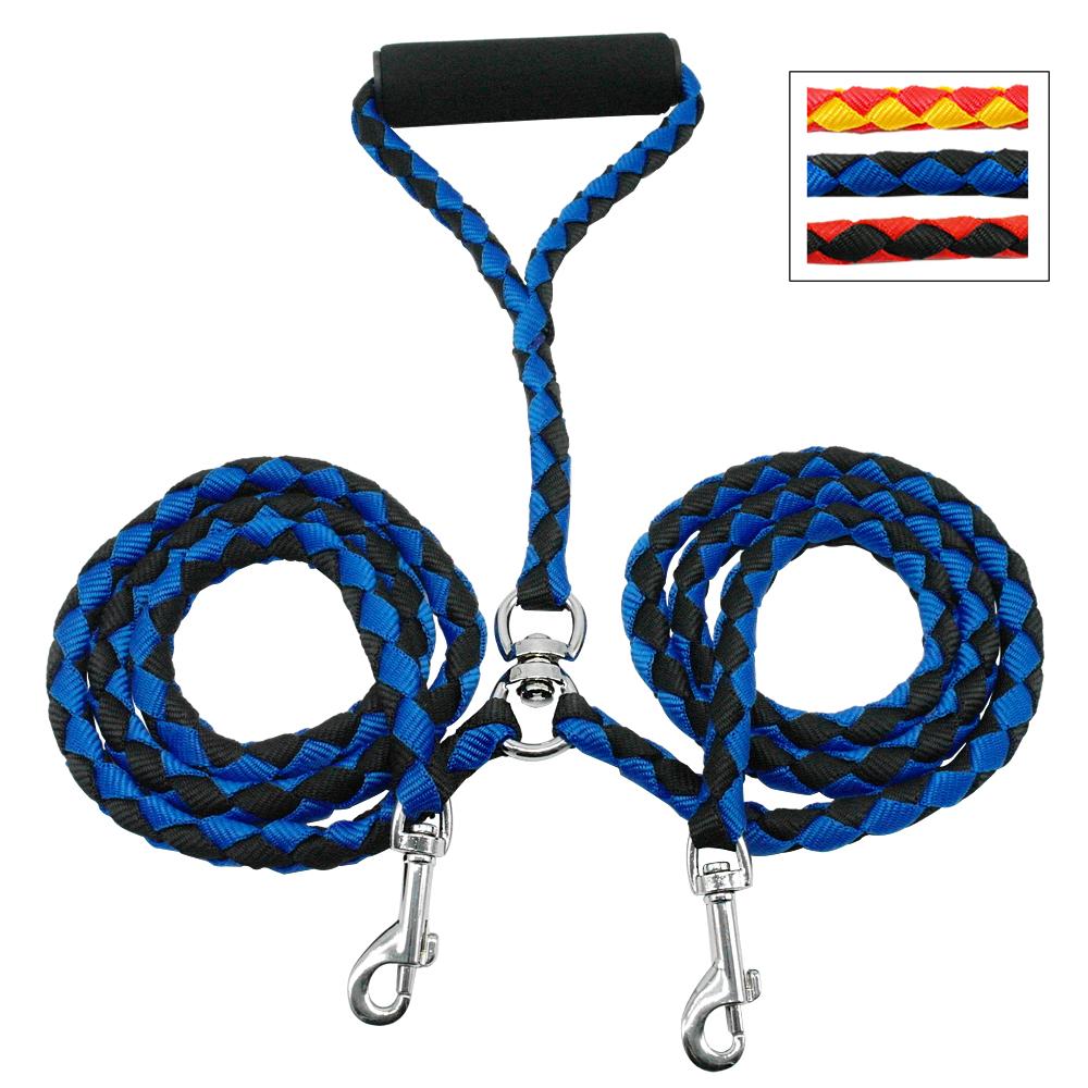 Powerful Double Dog Leash 2 in 1 Braided Nylon Dual Dog Leash Double Lead Rope