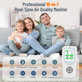 10-in-1 Air Quality Detector Indoor Real-Time Air Meter Test AQI, PM1.0, PM2.5, PM10, CO2, TVOC, HCHO, Particles, Temperature and Humidity with Alert