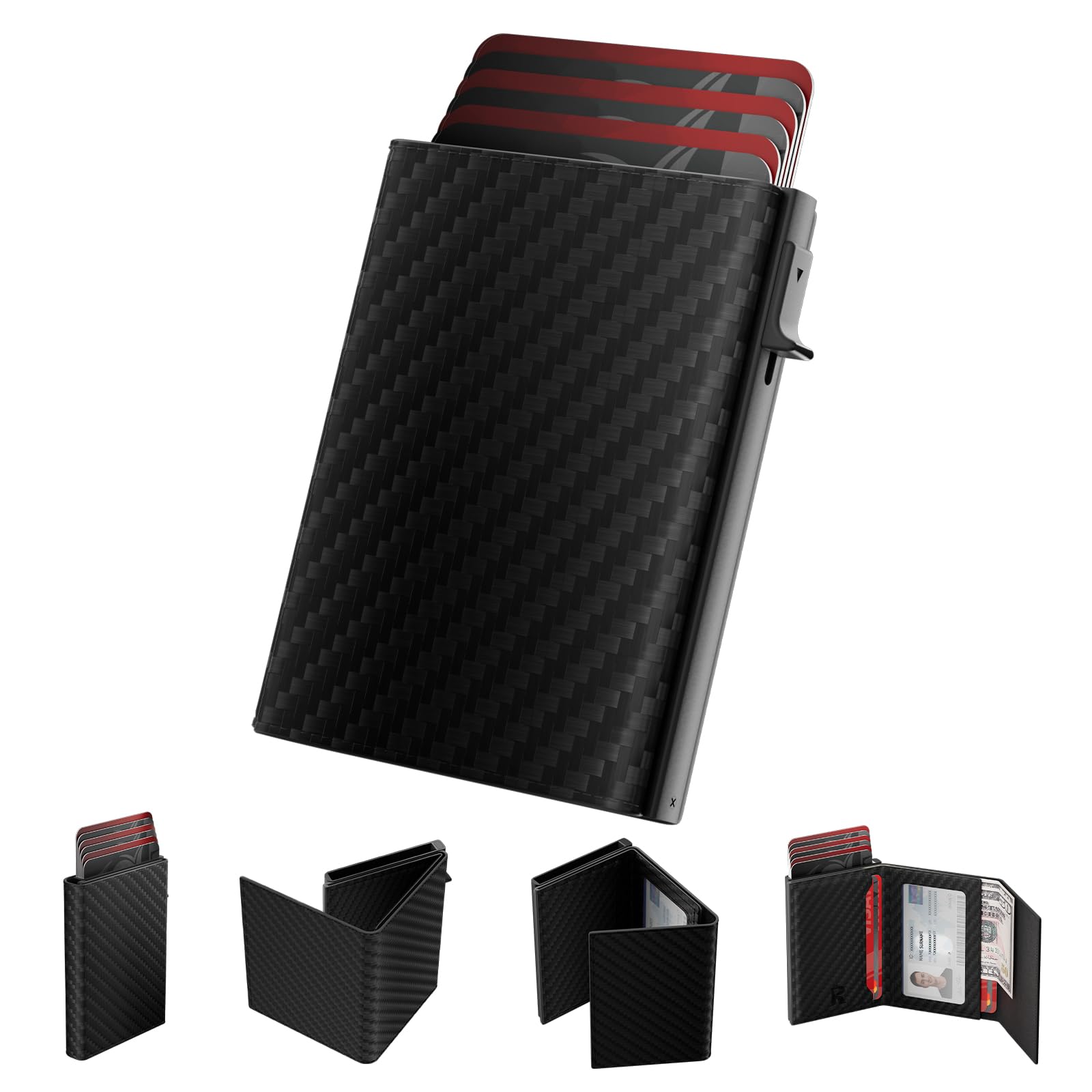 Mens Wallet Card Holder Minimalist Slim Pop Up Card Case with ID Window and RFID Blocking