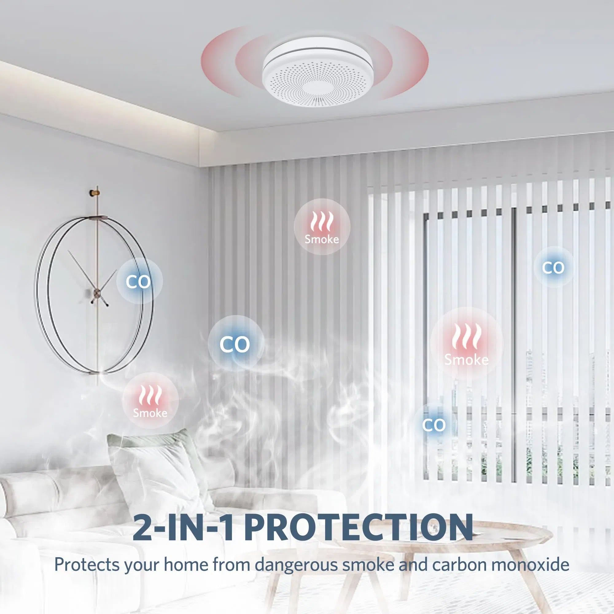 2 in 1 Smoke and Carbon Monoxide Detector for Home Kitchen Ultra-Thin Smoke & CO Alarm with Large Test/Silence Button