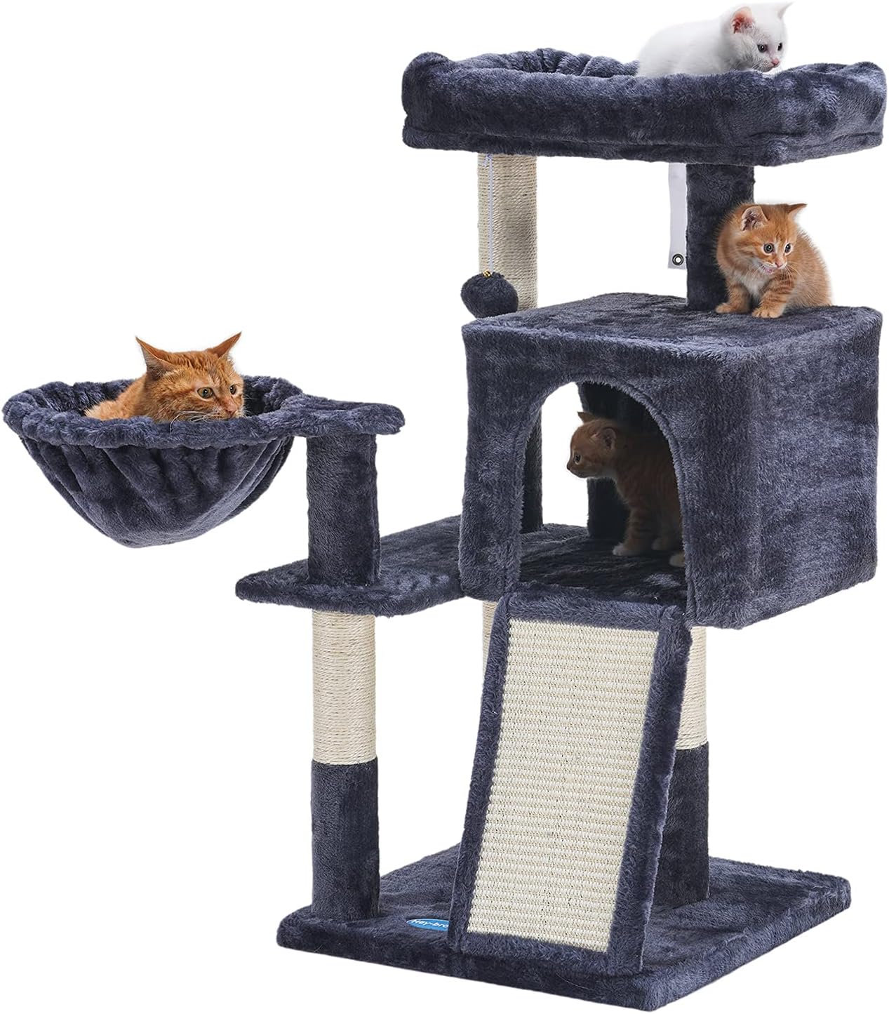 Cat Tree with Sisal Scratching Posts Cat Tower with Scratching Board Multi-Level Cat Condo with Basket,