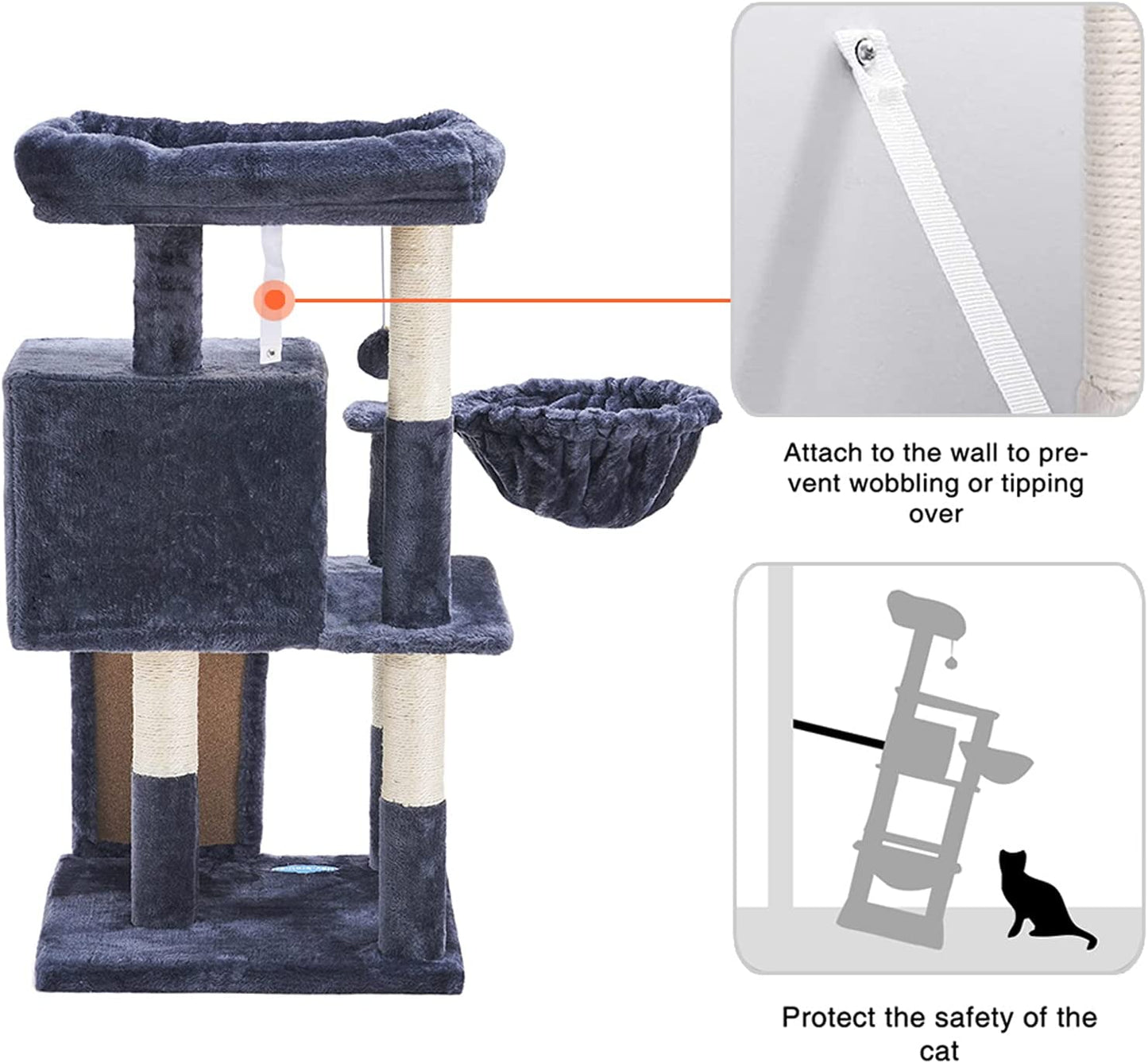 Cat Tree with Sisal Scratching Posts Cat Tower with Scratching Board Multi-Level Cat Condo with Basket,