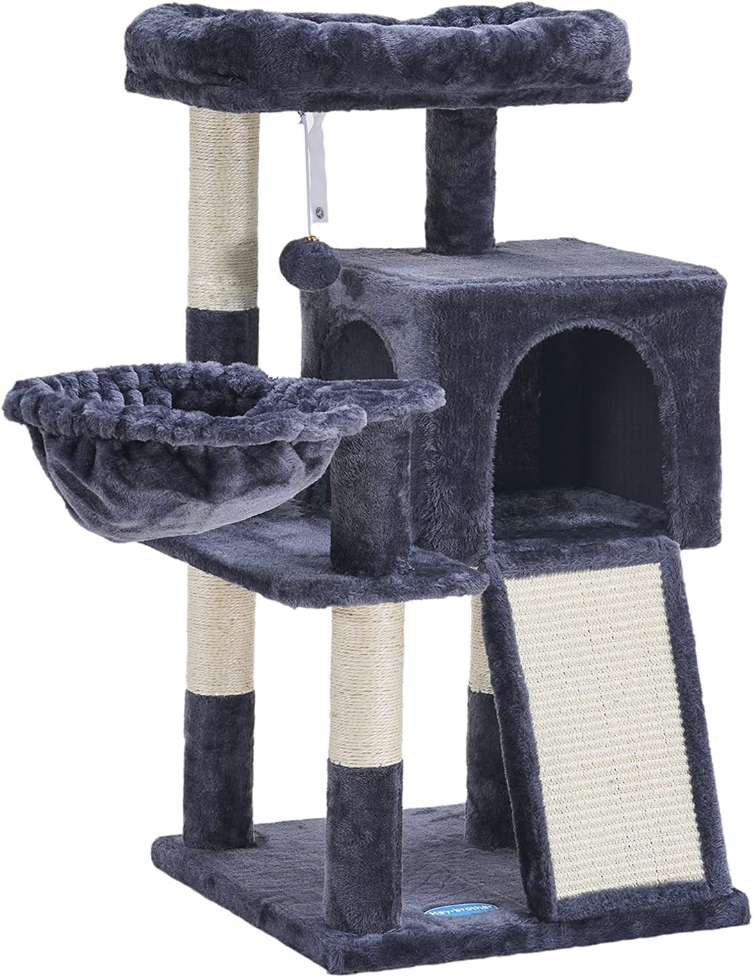 Cat Tree with Sisal Scratching Posts Cat Tower with Scratching Board Multi-Level Cat Condo with Basket,