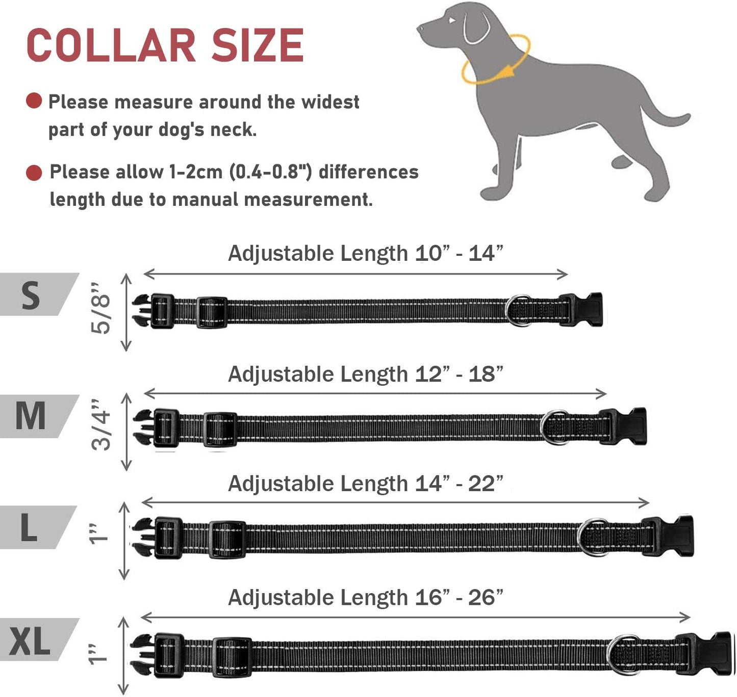 Dog Collar with Buckle Adjustable Safety Nylon Collars for Small Medium Large Dogs