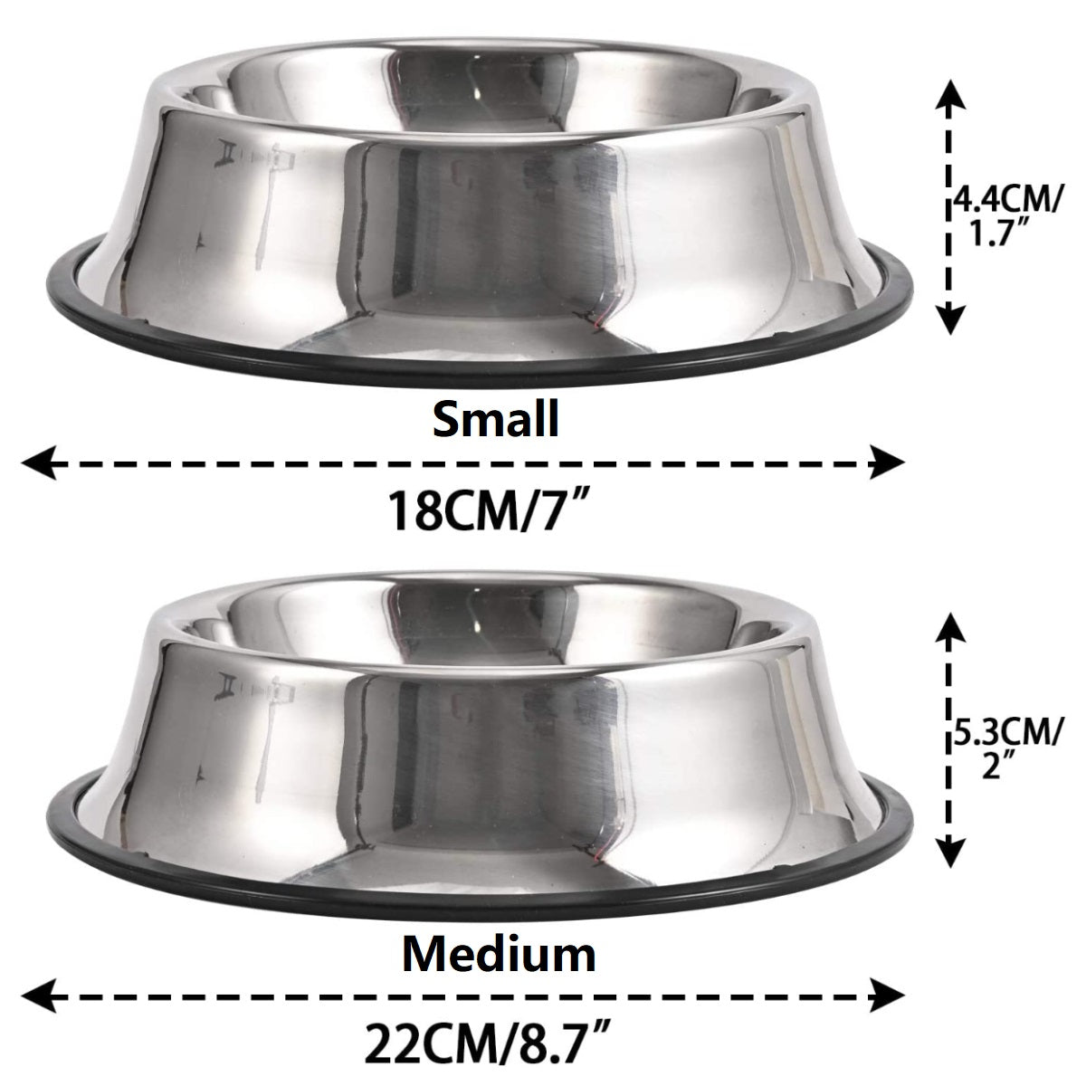 2Packs Stainless Steel Dog Bowl with Anti-Skid Rubber Base for Dog Puppy Cat and Kitten