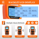 Gas Detector 4 in 1 Air Quality Monitor H2S,O2,CO and LEL Multiple Indicator with Vibration and Alarm