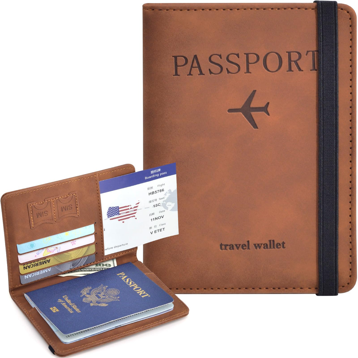 Passport Wallet Case Vacatime Passport Holder with Credit Card Slot and Boarding Pass Slot