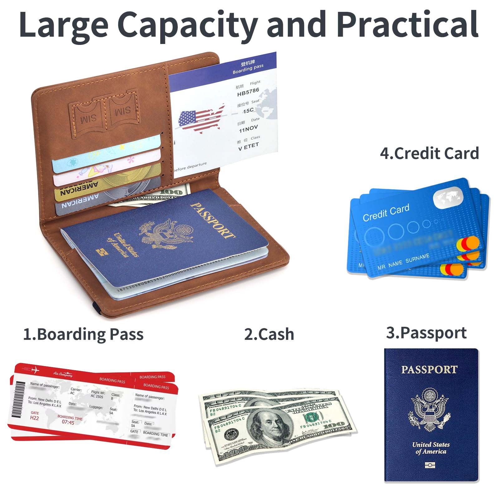 Passport Wallet Case Vacatime Passport Holder with Credit Card Slot and Boarding Pass Slot