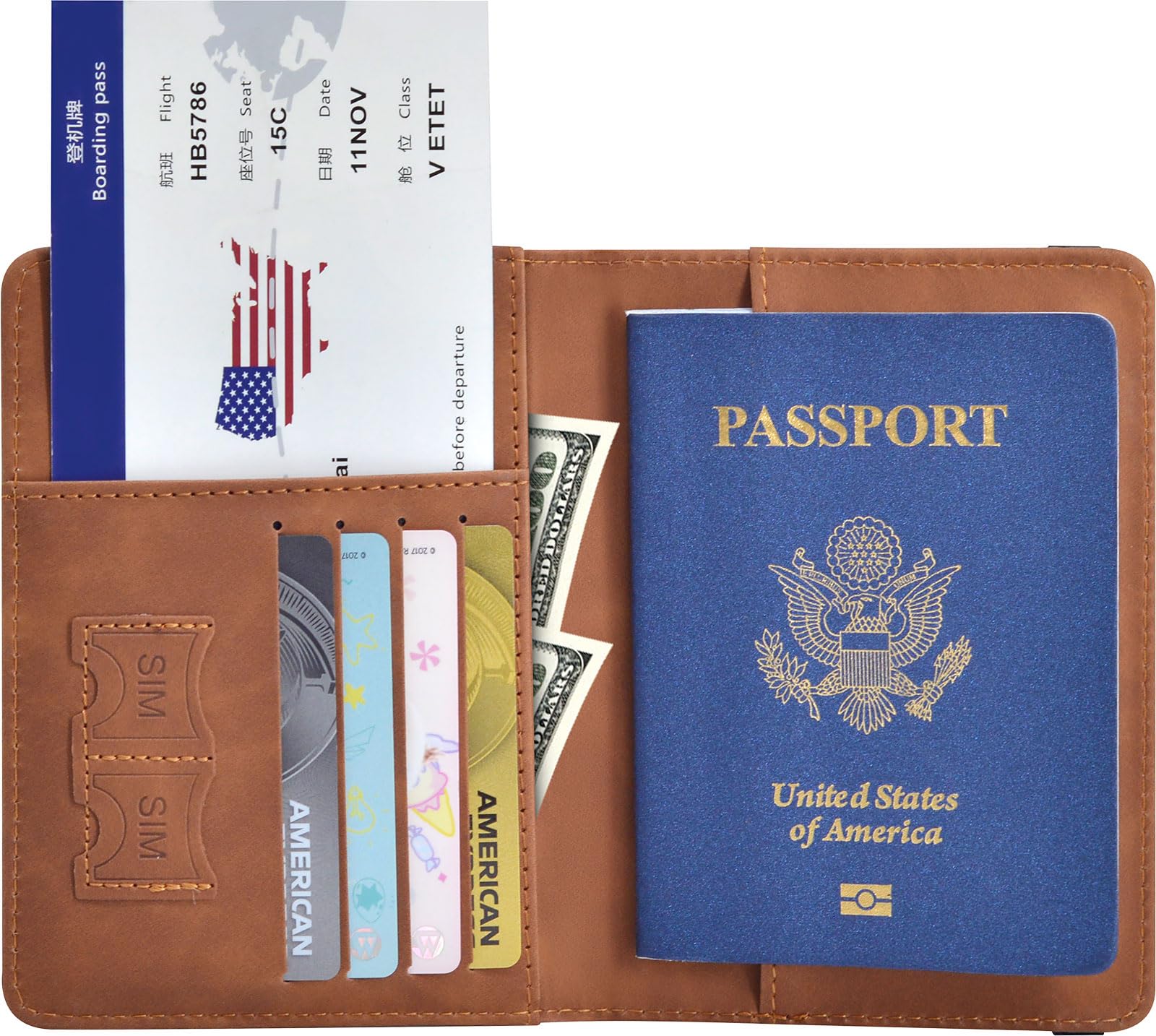 Passport Wallet Case Vacatime Passport Holder with Credit Card Slot and Boarding Pass Slot