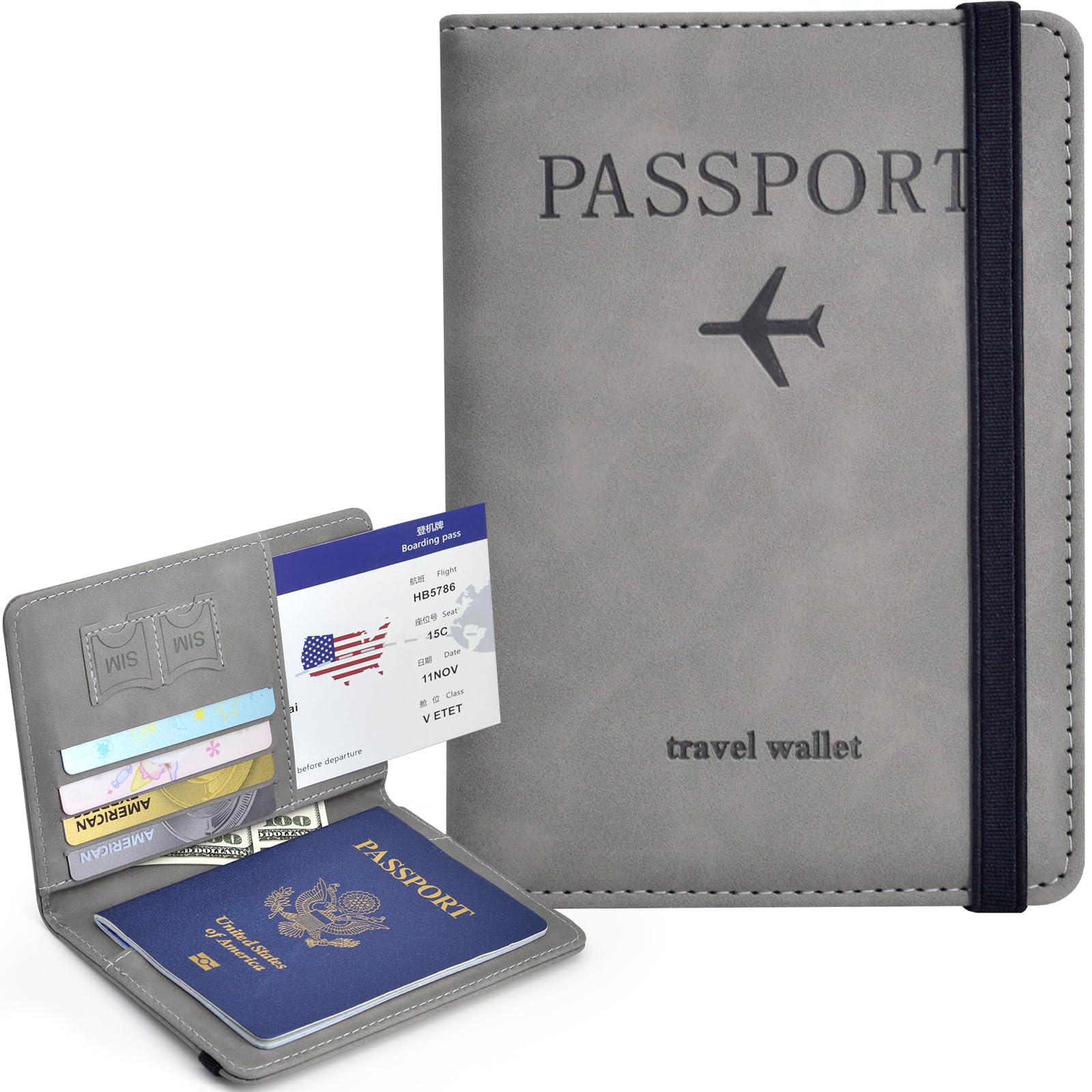 Passport Wallet Case Vacatime Passport Holder with Credit Card Slot and Boarding Pass Slot