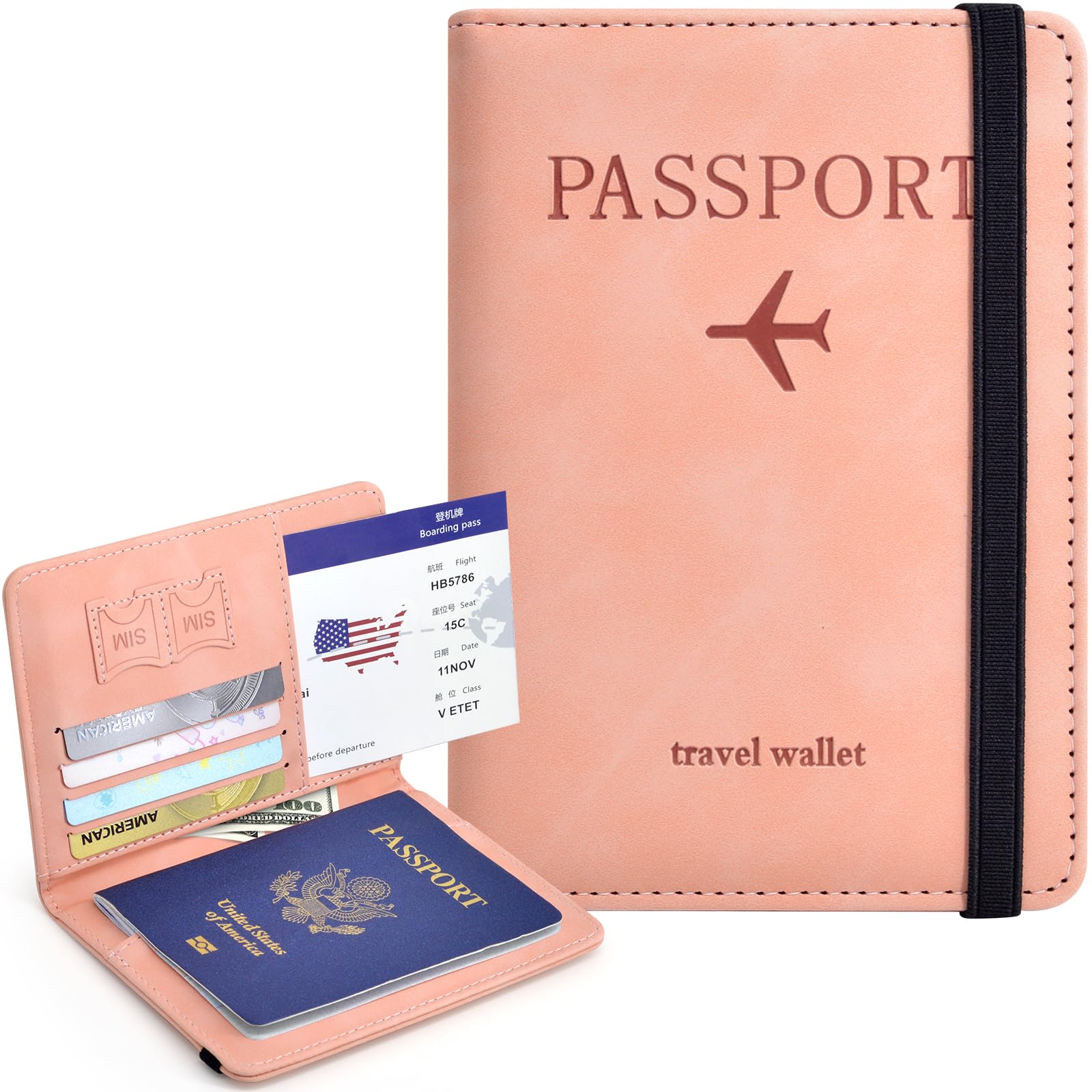 Passport Wallet Case Vacatime Passport Holder with Credit Card Slot and Boarding Pass Slot