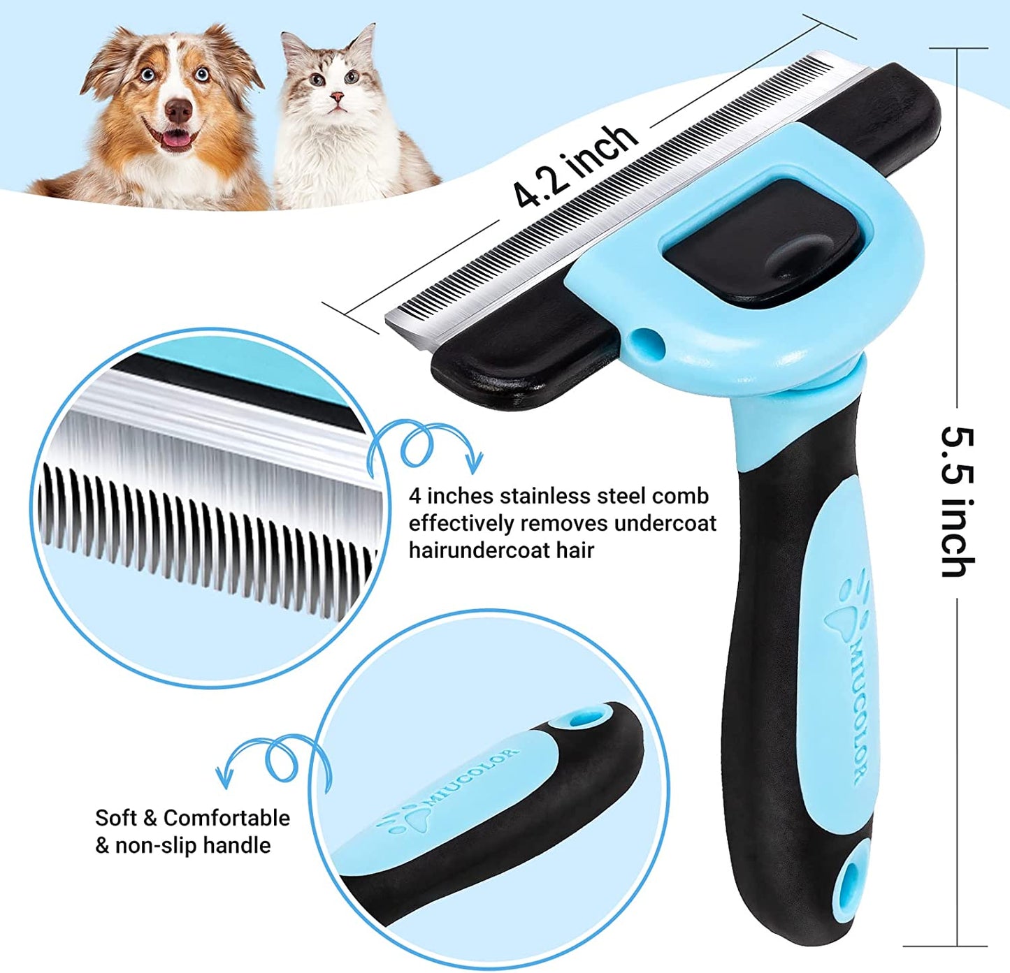 Pet Grooming Brush Deshedding Tool for Dogs & Cats