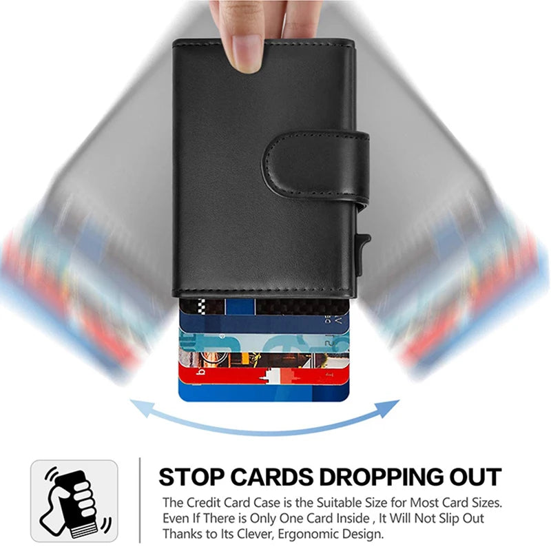 Rfid Credit Card Holder Wallets Men Leather Aluminum Cardholder 2024