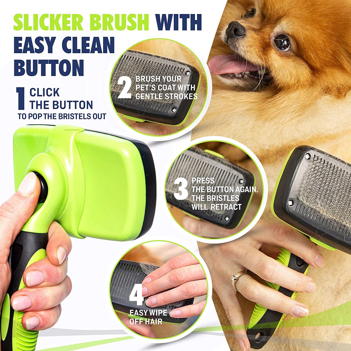 Self Cleaning Slicker Brush for Dogs Cats & Pets Hair Remover