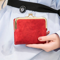 Vacatime Small Wallets for Women Ladies Compact Bifold Leather Vintage Coin Purse With Zipper and Kiss Lock