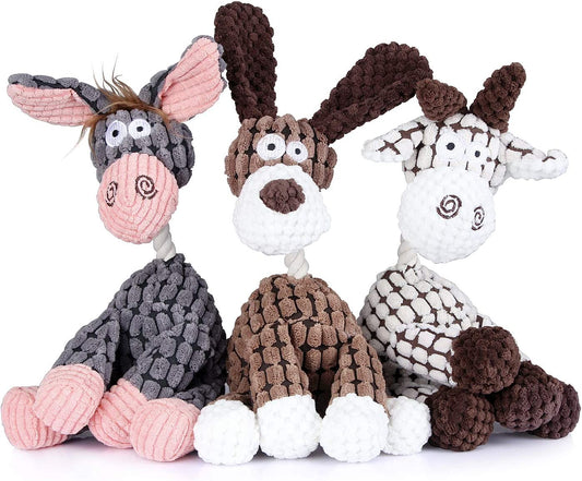 Squeaky Plush Toys 3 Pack for Puppy Durable Stuffed Animal Plush Chew Toys with Squeakers