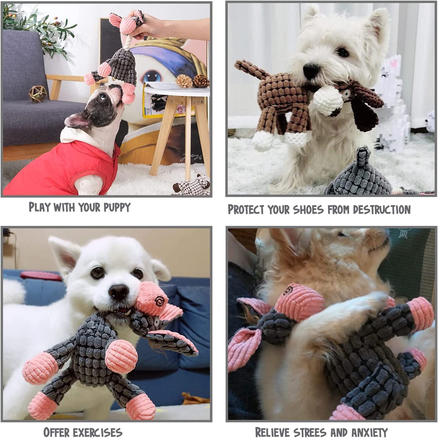 Squeaky Plush Toys 3 Pack for Puppy Durable Stuffed Animal Plush Chew Toys with Squeakers