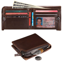 Slim Credit Card Wallet for Men Large Capacity Leather Zipper Wallet Double Fold