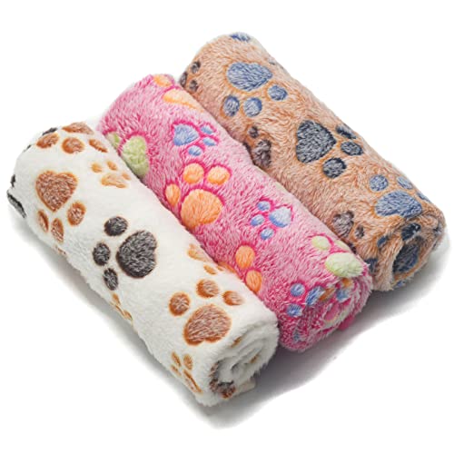 3 Puppy Blankets Super Soft Warm Sleep Mat Paw Print Blanket Pet Blanket Flannel Throw for Dogs Puppy Cat
