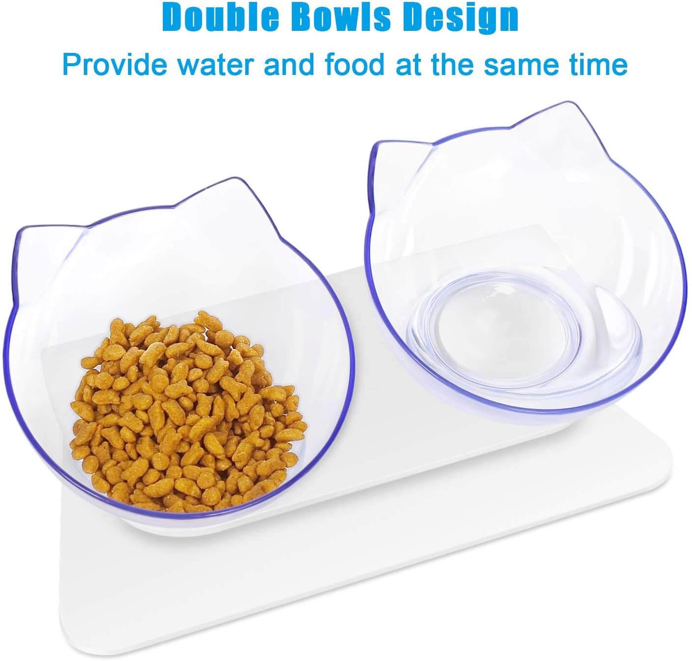 Cat Bowls Double Cat Dog Pet Food Water Bowls 15°Tilted Raised - VACATIME