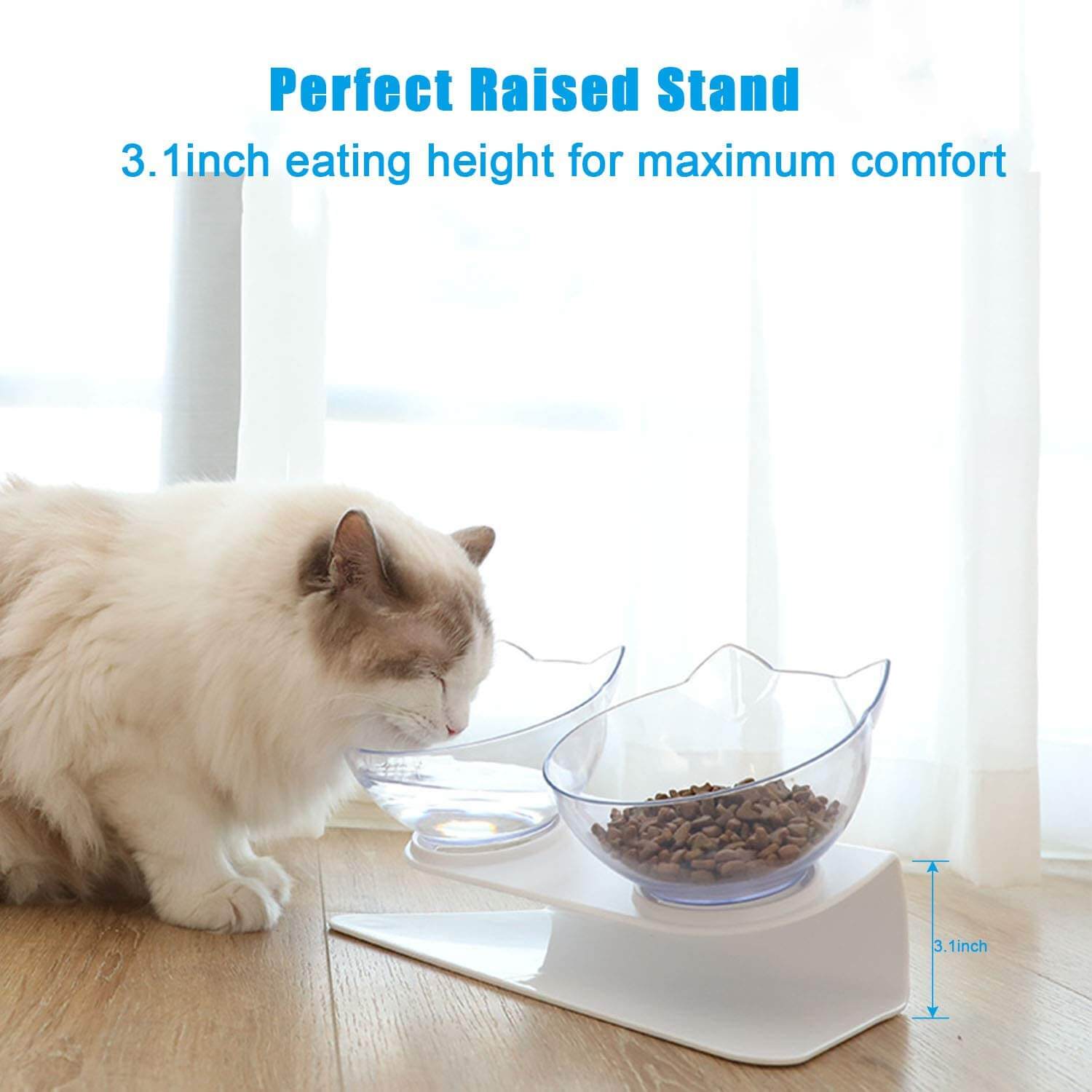 Cat Bowls Double Cat Dog Pet Food Water Bowls 15°Tilted Raised - VACATIME