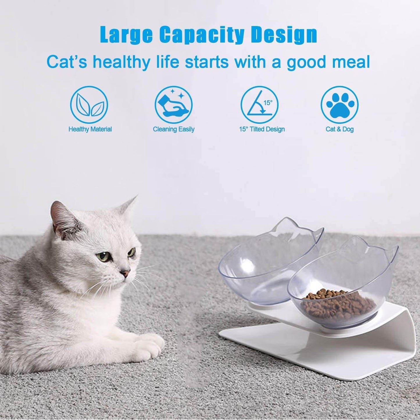 Cat Bowls Double Cat Dog Pet Food Water Bowls 15°Tilted Raised - VACATIME