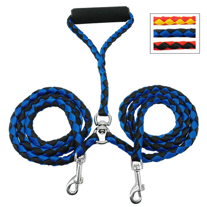 Powerful Double Dog Leash 2 in 1 Braided Nylon Dual Dog Leash Double Lead Rope